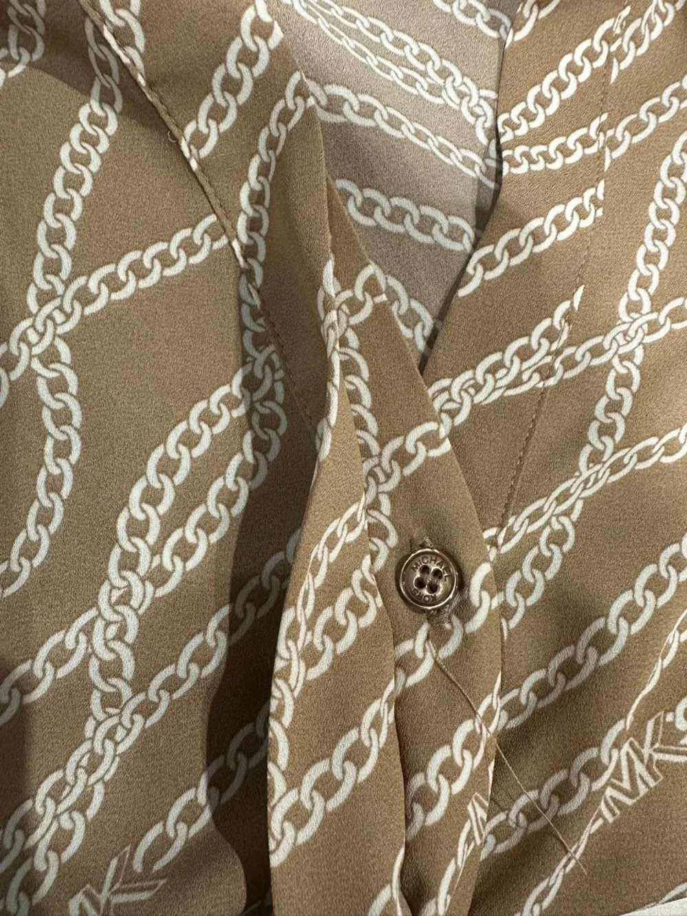 Michael Kors Women's XL Long Sleeve Striped Top Brown White Logo Casual Office